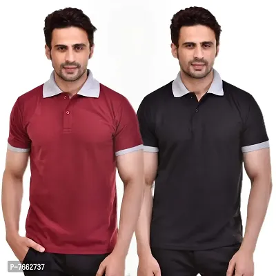 SMAN Men's Polo T-Shirt Regular Fit Polyester Half Sleeve Multi colours of Contrast collar Combo Pack of 2 (Maroon  Black, 2XL)
