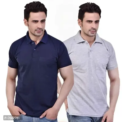 SMAN Men's Regular Fit Polo T Shirt with Half Sleeve and Pocket Combo Pack of 2 | Multi Color |