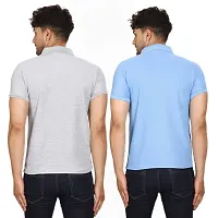 SMAN Men's Polo T-Shirt Regular Fit Polyester Half Sleeve Multicolour with Grey Without Pocket Combo Pack of 2 (Grey  Sky Blue, L)-thumb1