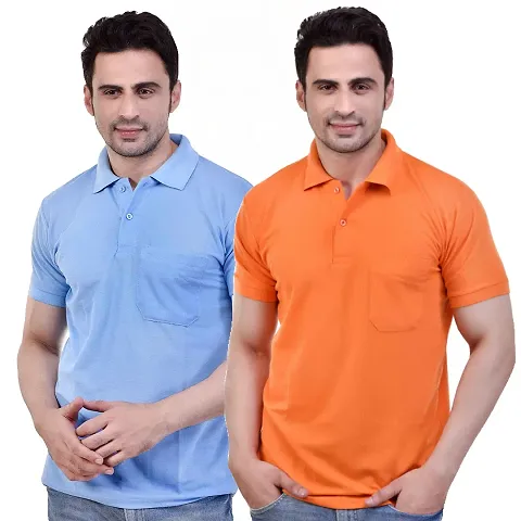 SMAN Men's Polo T-Shirt Regular Fit Half Sleeve Multi Color Combo Pack of 2