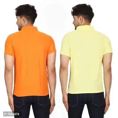 SMAN Men's Polo T-Shirt Regular Fit Polyester Half Sleeve Multicolour with Orange Without Pocket Combo Pack of 2 (Orange  Lemon, 2XL)-thumb2