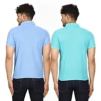 SMAN Men's Polo T-Shirt Regular Fit Polyester Half Sleeve Multicolor Without Pocket Combo Pack of 2 (SkyBlue  Aqua, M)-thumb1