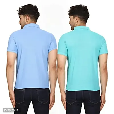 SMAN Men's Polo T-Shirt Regular Fit Polyester Half Sleeve Multicolor Without Pocket Combo Pack of 2 (SkyBlue  Aqua, M)-thumb2