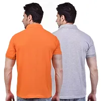 SMAN Men's Polo T-Shirt Regular Fit Polyester Half Sleeve Multicolour with Grey with Pocket Combo Pack of 2 (Orange  Grey, 2XL)-thumb1