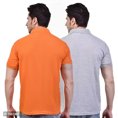 SMAN Men's Polo T-Shirt Regular Fit Polyester Half Sleeve Multicolour with Grey with Pocket Combo Pack of 2 (Orange  Grey, 2XL)-thumb2