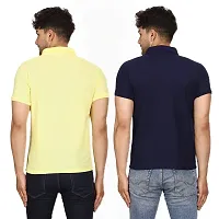 SMAN Men's Polo T-Shirt Regular Fit Polyester Half Sleeve Multicolour with Lemon Without Pocket Combo Pack of 2 (Lemon  Navy Blue, 2XL)-thumb1