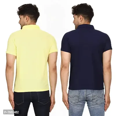 SMAN Men's Polo T-Shirt Regular Fit Polyester Half Sleeve Multicolour with Lemon Without Pocket Combo Pack of 2 (Lemon  Navy Blue, 2XL)-thumb2