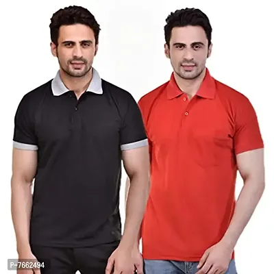 SMAN Men's Polo T-Shirt Regular Fit Polyester Half Sleeve Contrast Colour Combo Pack of 2-thumb0