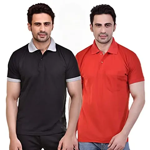 SMAN Men's Polo T-Shirt Regular Fit Half Sleeve Contrast Colour Combo Pack of 2