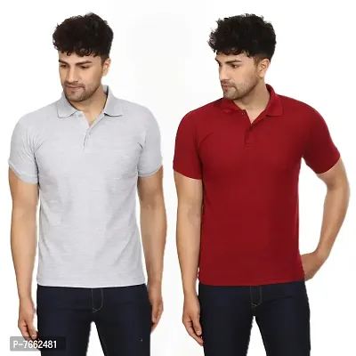 SMAN Men's Polo T-Shirt Regular Fit Polyester Half Sleeve Multicolour Without Pocket Combo Pack of 2 (Maroon  Grey, 2XL)