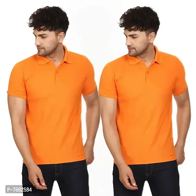 SMAN Men's Polo T-Shirt Regular Fit Polyester Half Sleeve Multicolour with Orange Without Pocket Combo Pack of 2 (Orange  Orange, 2XL)