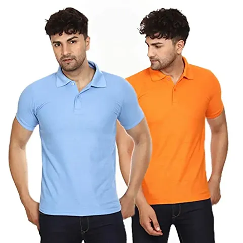 SMAN Men's Polo T-Shirt Regular Fit Polyester Half Sleeve Multicolor with Sky Blue Combo Pack of 2