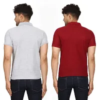 SMAN Men's Polo T-Shirt Regular Fit Polyester Half Sleeve Multicolour Without Pocket Combo Pack of 2 (Maroon  Grey, 2XL)-thumb1