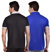 SMAN Men's Polo T-Shirt Regular Fit Polyester Half Sleeve Contrast Colour Combo Pack of 2 (Black  Royal Blue, L)-thumb1