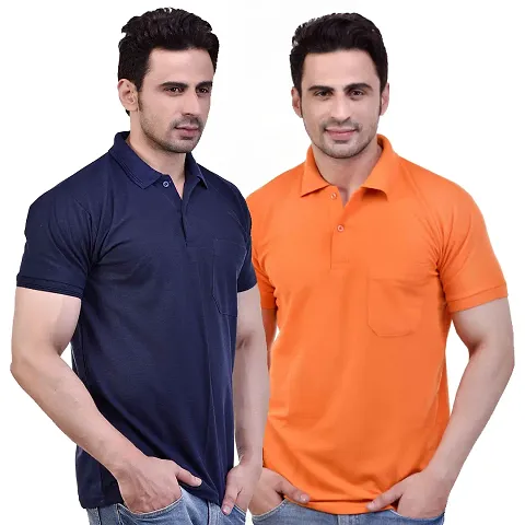 SMAN Stylish Men's Regular fit Half Sleeve Polyester Polo T-Shirt Combo Pack of 2