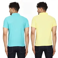 SMAN Men's Polo T-Shirt Regular Fit Polyester Half Sleeve Multicolour with Aqua Without Pocket Combo Pack of 2 (Aqua  Lemon, M)-thumb1