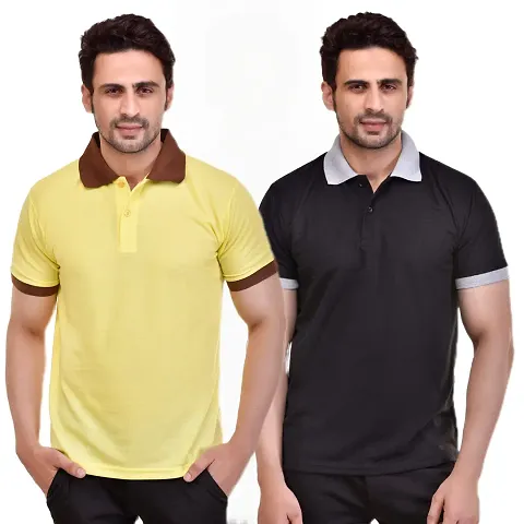SMAN Men's Polo T-Shirt Regular Fit Polyester Half Sleeve Multi Colours of Contrast Collar Combo Pack of 2
