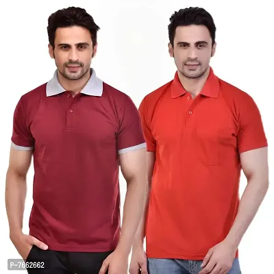 SMAN Men's Polo T-Shirt Regular Fit Polyester Half Sleeve Combo Pack of 2