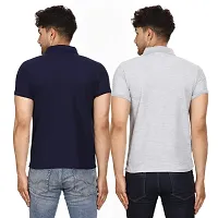 SMAN Men's Polo T-Shirt Regular Fit Polyester Half Sleeve Multicolour with Navy Blue Without Pocket Combo Pack of 2 (Navy Blue  Gray, M)-thumb1