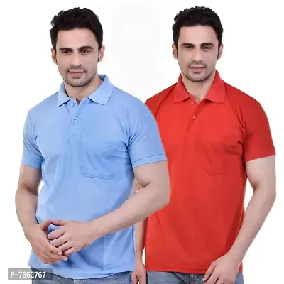 SMAN Men's Polo T-Shirt Regular Fit Half Sleeve Multi Color Combo Pack of 2