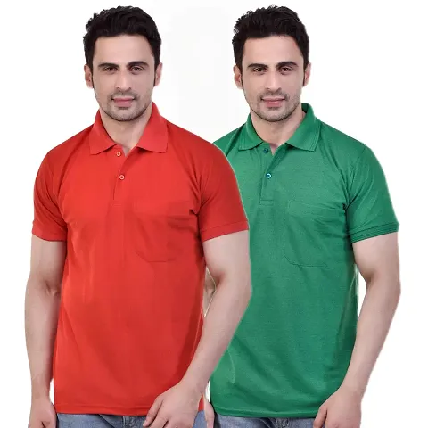 SMAN Stylish Men's Regular fit Half Sleeve Polyester Polo T-Shirt Combo Pack of 2
