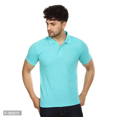 SMAN Men's Polo T-Shirt Regular Fit Polyester Half Sleeve Multicolour with Aqua Without Pocket Combo Pack of 2 (Aqua  Black, 2XL)-thumb5