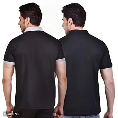 SMAN Men's Polo T-Shirt Regular Fit Polyester Half Sleeve Contrast Colour Combo Pack of 2 (Black  Black, 3XL)-thumb2