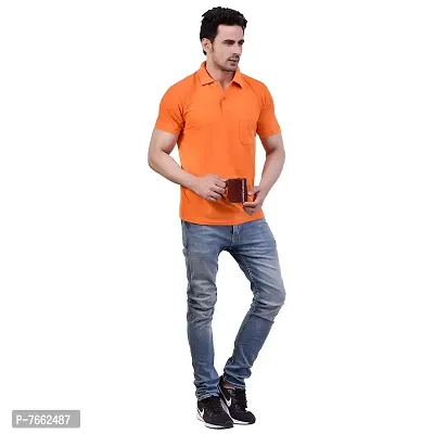 SMAN Men's Polo T-Shirt Regular Fit Polyester Half Sleeve Multicolour with Grey with Pocket Combo Pack of 2 (Orange  Grey, 2XL)-thumb4