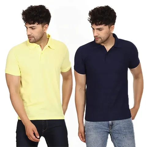 SMAN Men's Polo T-Shirt Regular Fit Polyester Half Sleeve Multicolour with Lemon Without Pocket Combo Pack of 2