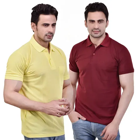 SMAN Men's Polo Regular Fit, Half Sleeve, T-Shirt Combo Pack of 2 | Multicolor |