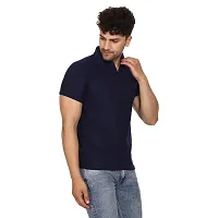 SMAN Men's Polo T-Shirt Regular Fit Polyester Half Sleeve Multicolour with Navy Blue Without Pocket Combo Pack of 2 (Navy Blue  Sky Blue, L)-thumb3