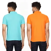SMAN Men's Polo T-Shirt Regular Fit Polyester Half Sleeve Multicolour with Aqua Without Pocket Combo Pack of 2 (Aqua  Orange, L)-thumb1