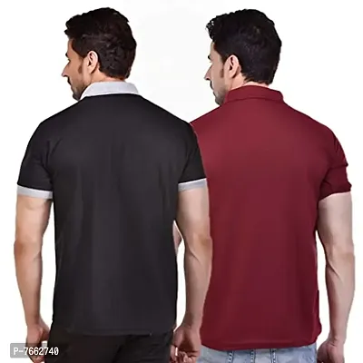 SMAN Men's Polo T-Shirt Regular Fit Polyester Half Sleeve Contrast Colour Combo Pack of 2 (Black  Maroon, 3XL)-thumb2