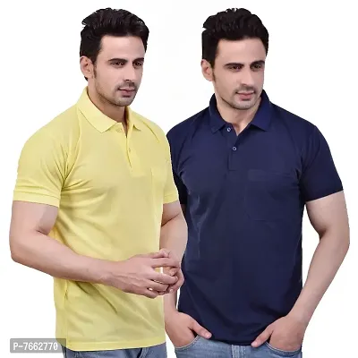 SMAN Men's Regular Fit Polo T Shirt with Half Sleeve and Pocket Combo Pack of 2 | Multi Color |