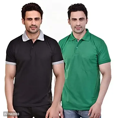 SMAN Men's Polo T-Shirt Regular Fit Polyester Half Sleeve Contrast Colour Combo Pack of 2