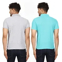 SMAN Men's Polo T-Shirt Regular Fit Polyester Half Sleeve Multicolour with Grey Without Pocket Combo Pack of 2 (Grey  Aqua, 2XL)-thumb1