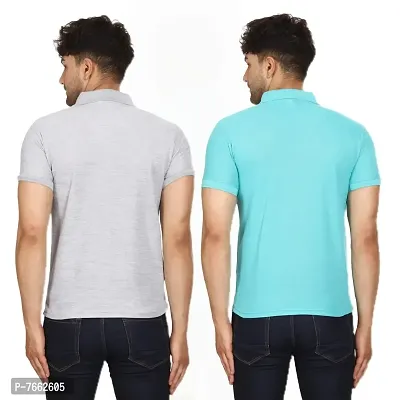 SMAN Men's Polo T-Shirt Regular Fit Polyester Half Sleeve Multicolour with Grey Without Pocket Combo Pack of 2 (Grey  Aqua, 2XL)-thumb2