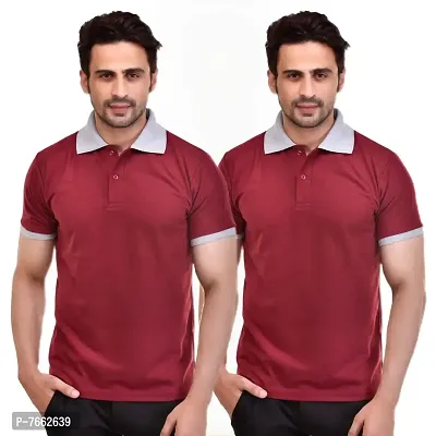 SMAN Men's Polo T-Shirt Regular Fit Polyester Half Sleeve Combo Pack of 2 (Maroon  Maroon, XL)-thumb0