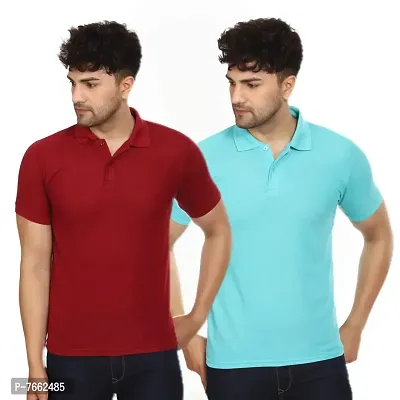 SMAN Men's Polo T-Shirt Regular Fit Polyester Half Sleeve Multicolour Without Pocket Combo Pack of 2 (Maroon  Aqua, XL)