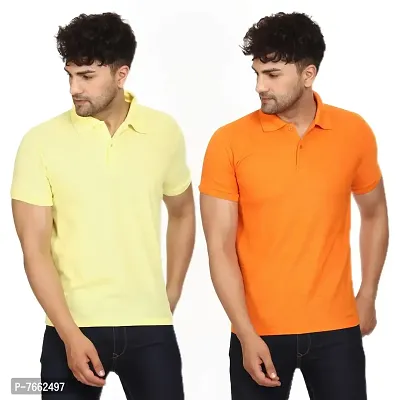 SMAN Men's Polo T-Shirt Regular Fit Polyester Half Sleeve Multicolour with Lemon Without Pocket Combo Pack of 2 (Lemon  Orange, M)