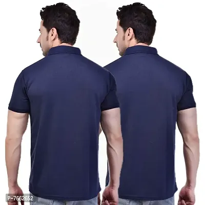 SMAN Men's Polo Regular Fit Half Sleeve Polyester T-Shirt with Side Pocket Combo Pack of 2 | Multicolor | (Medium, Navy Blue)-thumb2