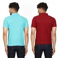 SMAN Men's Polo T-Shirt Regular Fit Polyester Half Sleeve Multicolour with Aqua Without Pocket Combo Pack of 2 (Aqua  Maroon, M)-thumb1