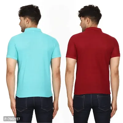 SMAN Men's Polo T-Shirt Regular Fit Polyester Half Sleeve Multicolour with Aqua Without Pocket Combo Pack of 2 (Aqua  Maroon, M)-thumb2