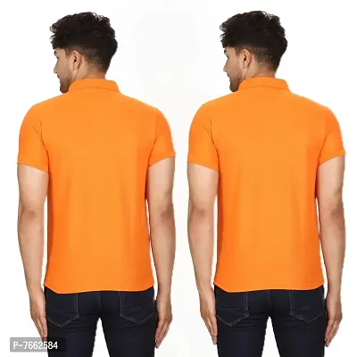 SMAN Men's Polo T-Shirt Regular Fit Polyester Half Sleeve Multicolour with Orange Without Pocket Combo Pack of 2 (Orange  Orange, 2XL)-thumb2