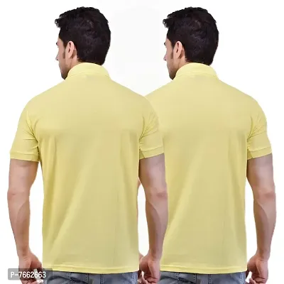 SMAN Men's Polo Regular Fit Half Sleeve Polyester T-Shirt with Side Pocket Combo Pack of 2 | Multicolor | (Medium, Yellow)-thumb2