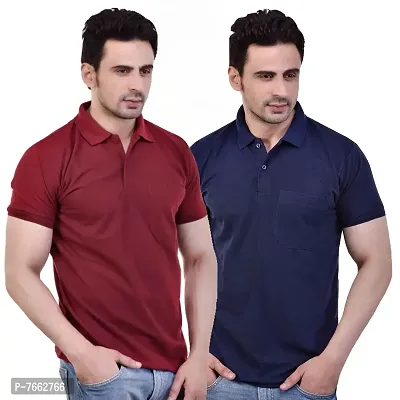 SMAN Men's Polo Regular Fit, Half Sleeve, T-Shirt Combo Pack of 2 | Multicolor | (L, Maroon  Navy Blue)