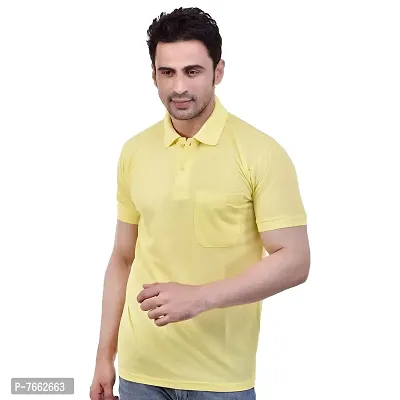 SMAN Men's Polo Regular Fit Half Sleeve Polyester T-Shirt with Side Pocket Combo Pack of 2 | Multicolor | (Medium, Yellow)-thumb3