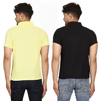 SMAN Men's Polo T-Shirt Regular Fit Polyester Half Sleeve Multicolour with Lemon Without Pocket Combo Pack of 2 (Lemon  Black, L)-thumb1