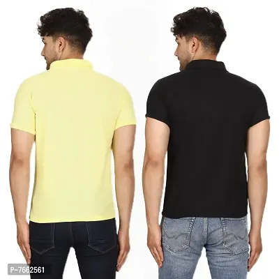 SMAN Men's Polo T-Shirt Regular Fit Polyester Half Sleeve Multicolour with Lemon Without Pocket Combo Pack of 2 (Lemon  Black, L)-thumb2