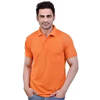 SMAN Men's Polo T-Shirt Regular Fit Polyester Half Sleeve Multicolour with Grey with Pocket Combo Pack of 2 (Orange  Grey, 2XL)-thumb2